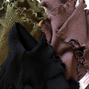 3 smocked tops (olive, purple, n black)